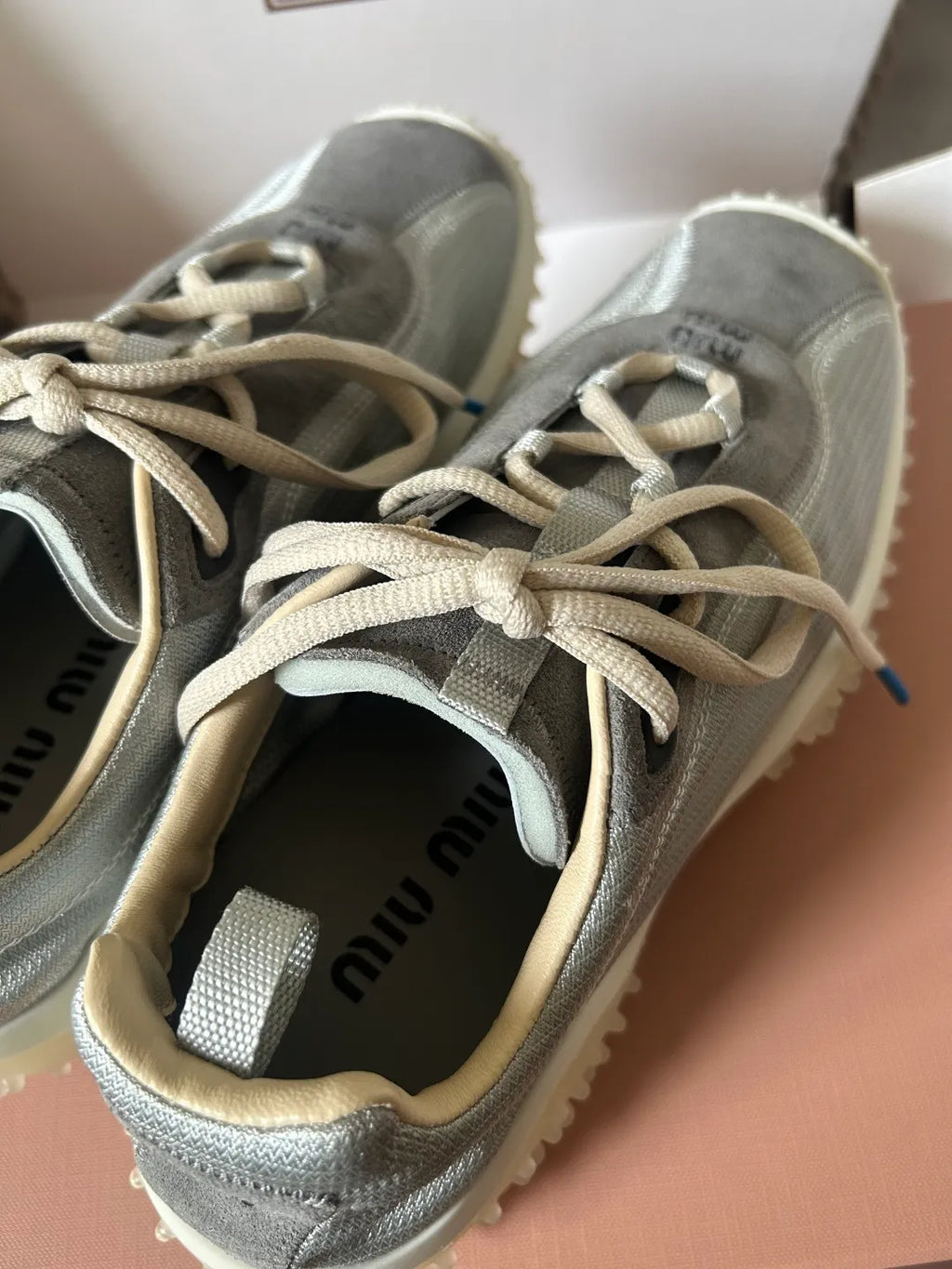 Miu Miu Women's Bubble Sneakers Metallic Nylon Suede 379803