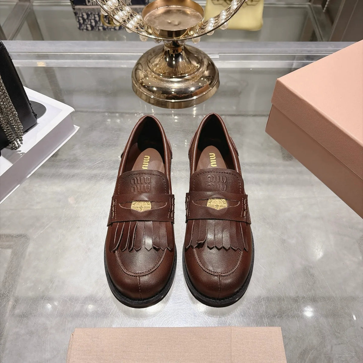 Miu Miu Women's Coin Tassel Loafers Polished Calfskin