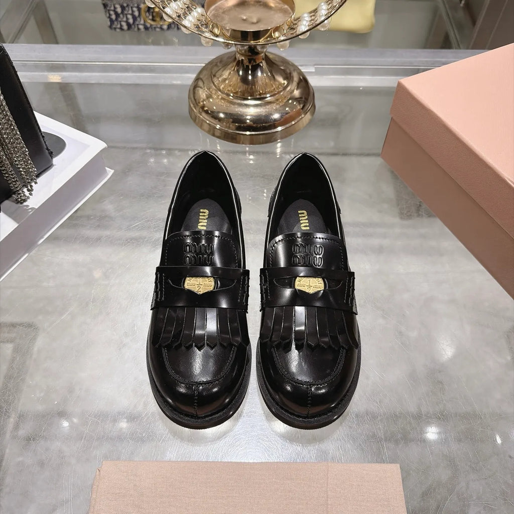 Miu Miu Women's Coin Tassel Loafers Polished Calfskin