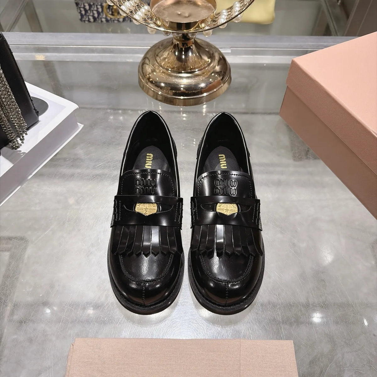 Miu Miu Women's Coin Tassel Loafers Polished Calfskin