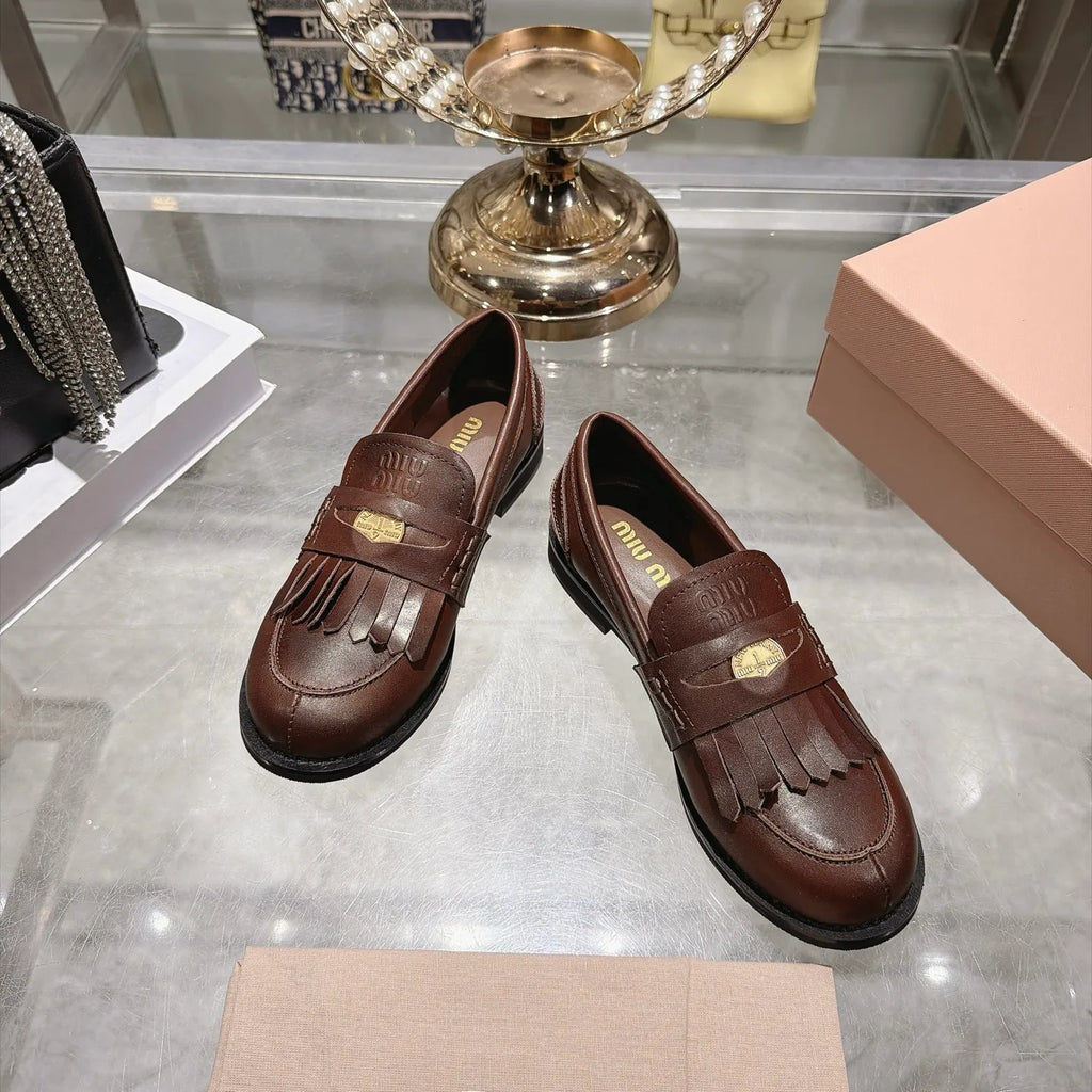 Miu Miu Women's Coin Tassel Loafers Polished Calfskin