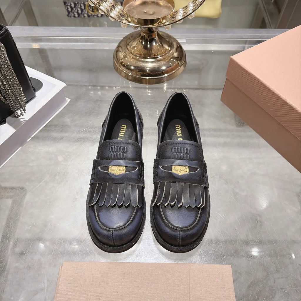 Miu Miu Women's Coin Tassel Loafers Polished Calfskin 2026