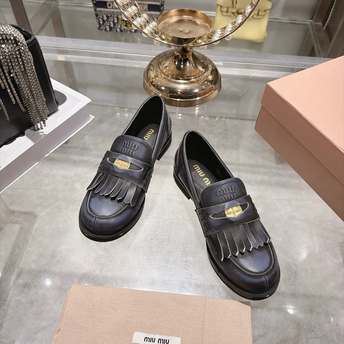 Miu Miu Women's Coin Tassel Loafers Polished Calfskin 2026