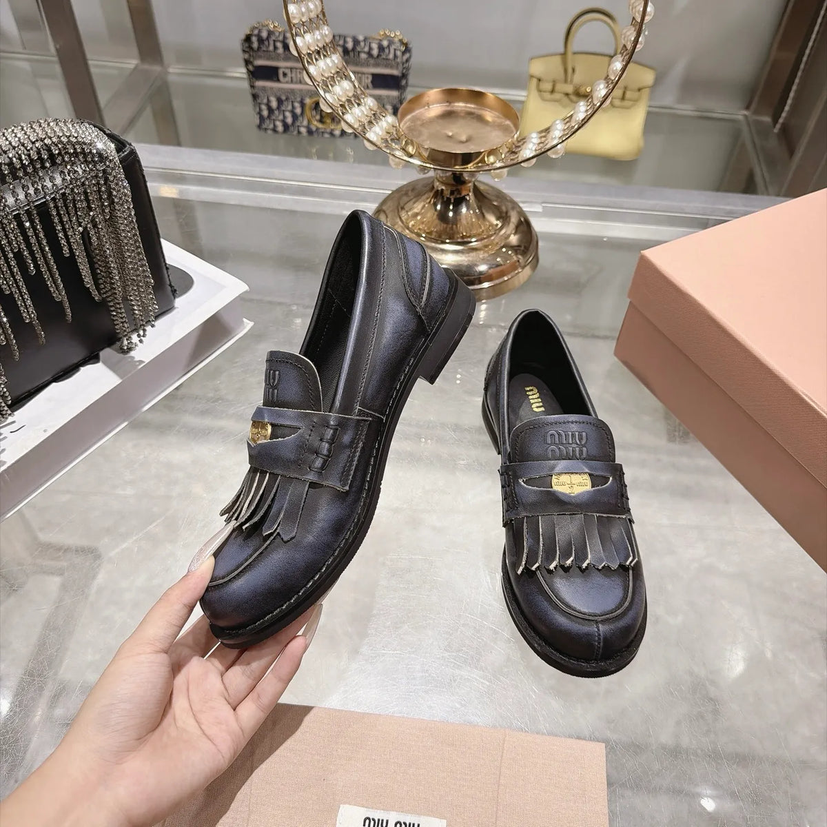 Miu Miu Women's Coin Tassel Loafers Polished Calfskin 2026