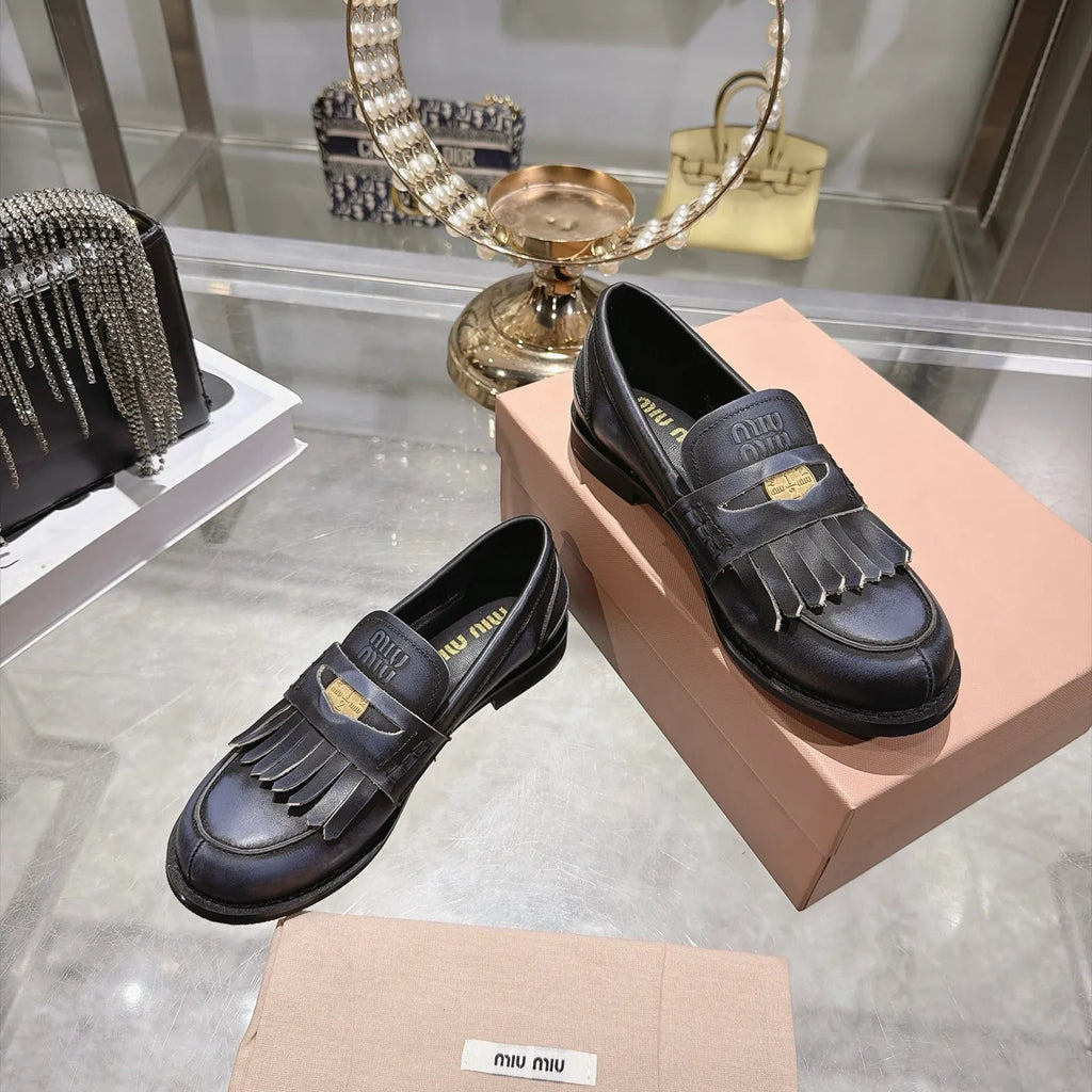 Miu Miu Women's Coin Tassel Loafers Polished Calfskin 2026
