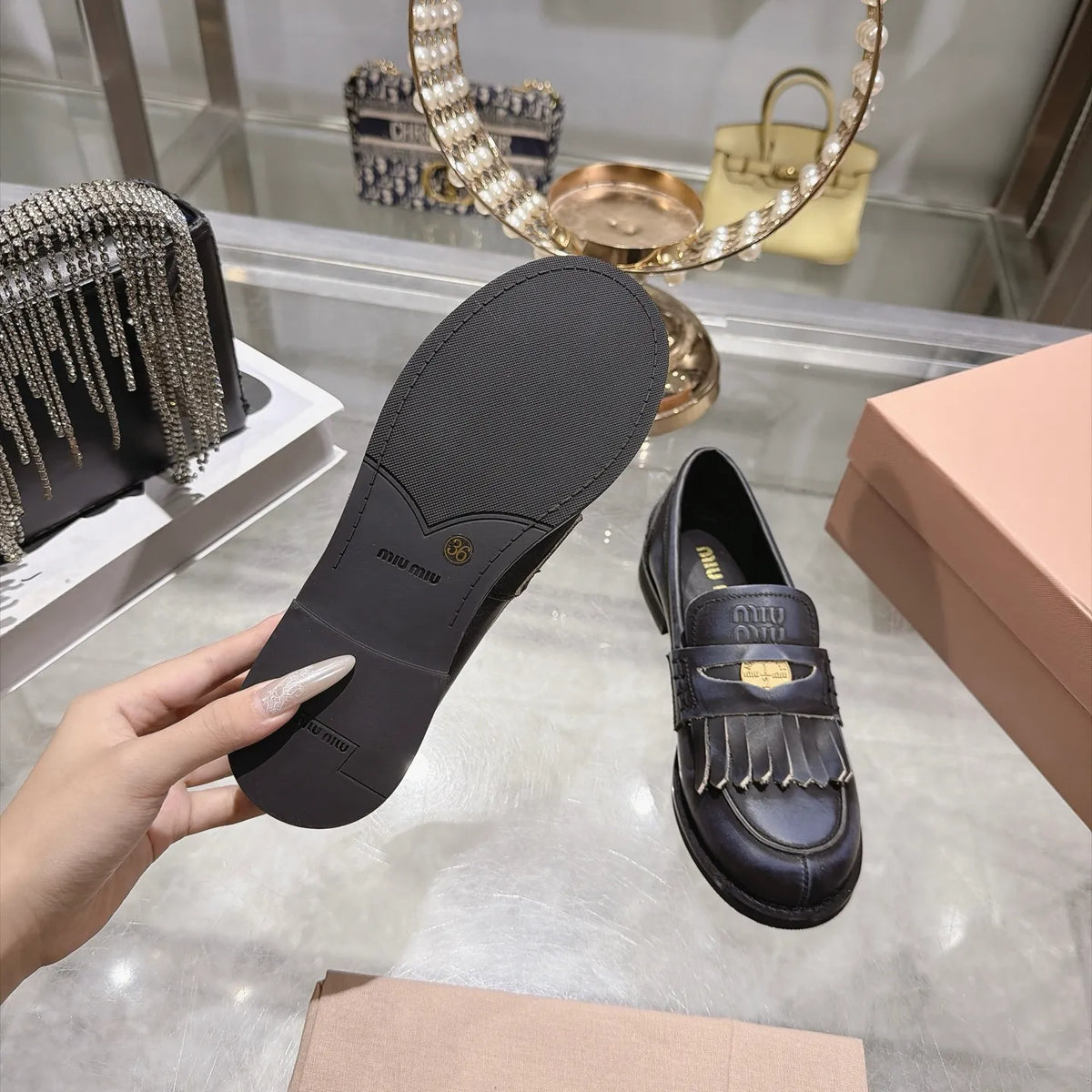 Miu Miu Women's Coin Tassel Loafers Polished Calfskin 2026