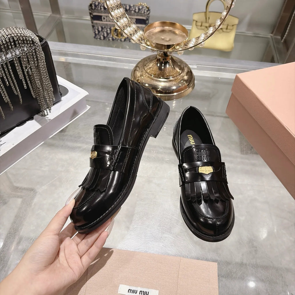Miu Miu Women's Coin Tassel Loafers Polished Calfskin