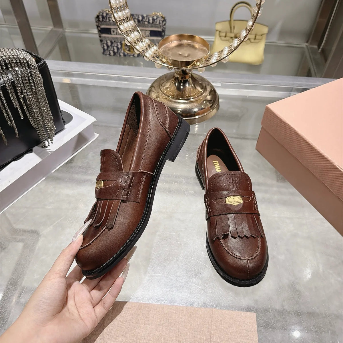 Miu Miu Women's Coin Tassel Loafers Polished Calfskin