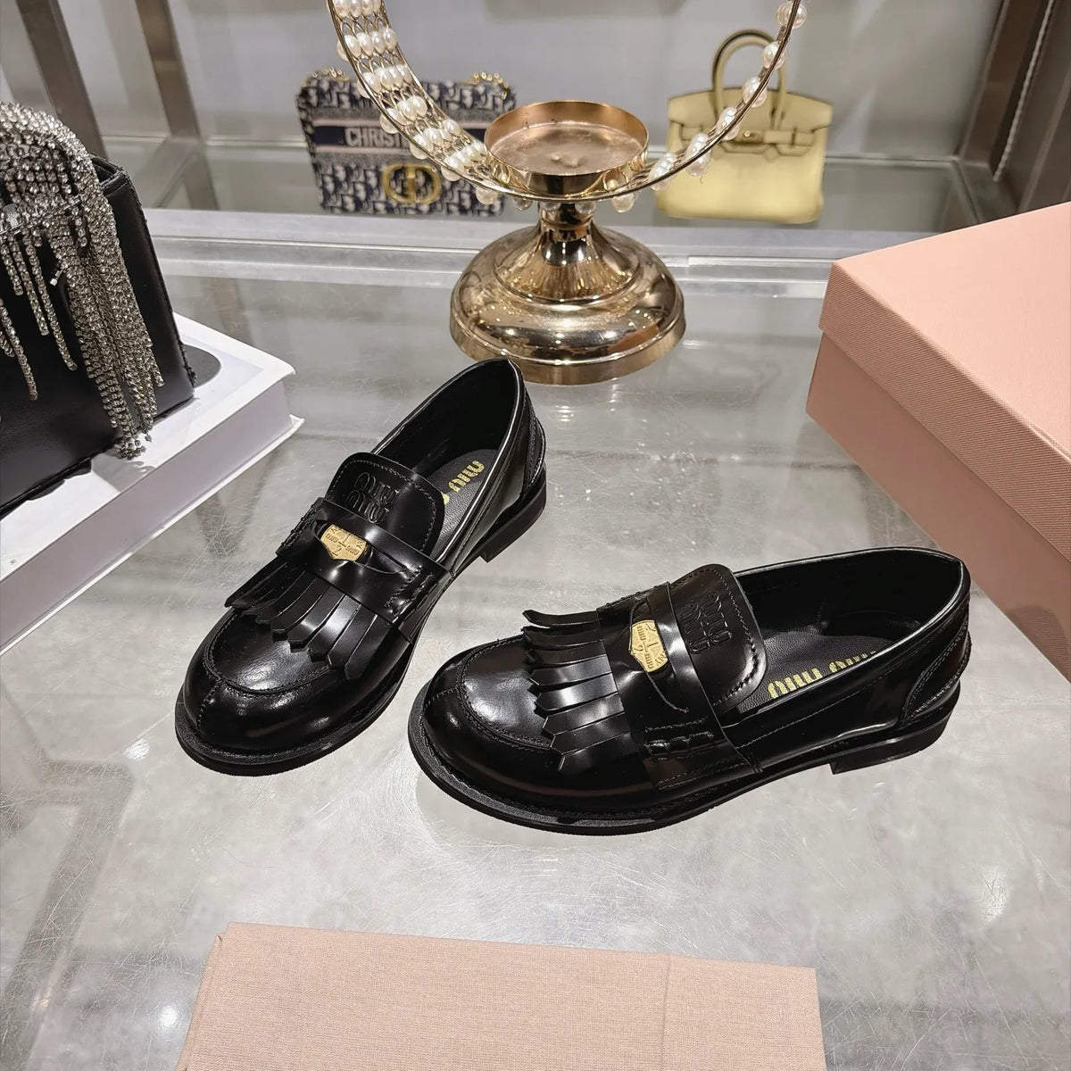 Miu Miu Women's Coin Tassel Loafers Polished Calfskin
