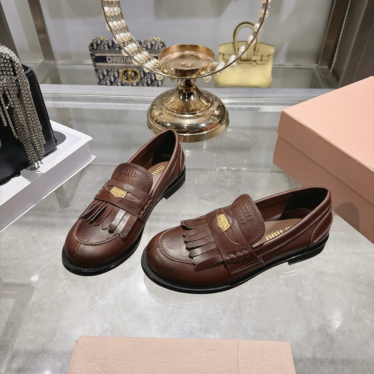 Miu Miu Women's Coin Tassel Loafers Polished Calfskin