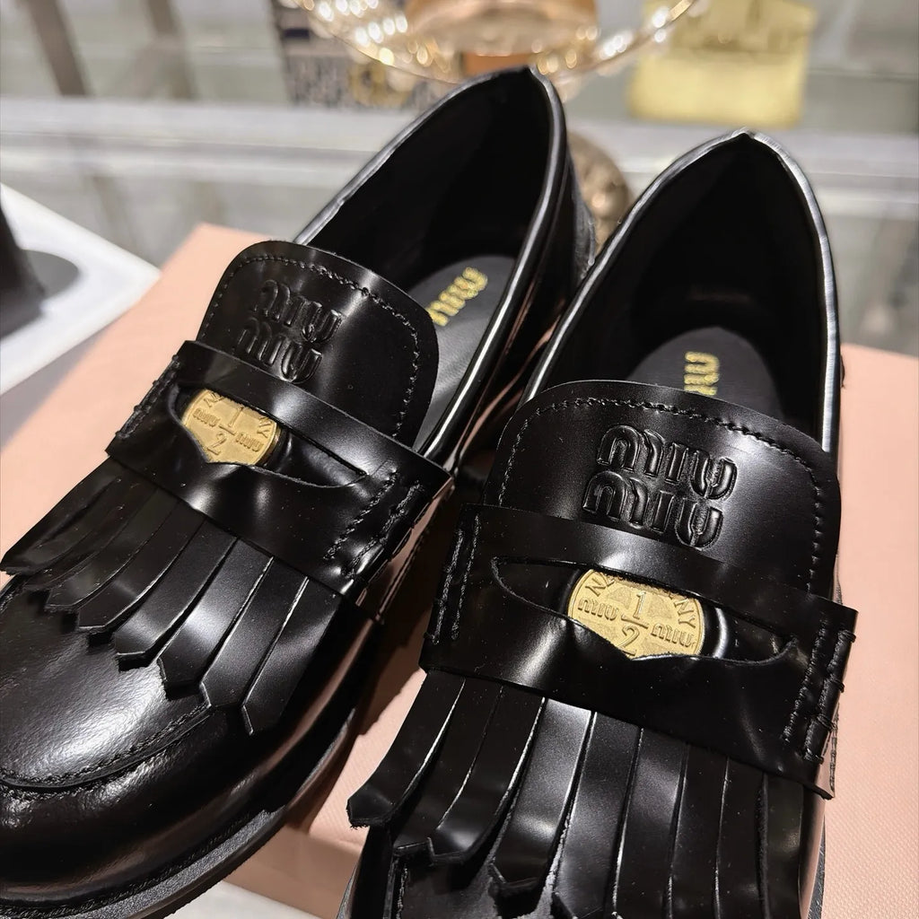 Miu Miu Women's Coin Tassel Loafers Polished Calfskin