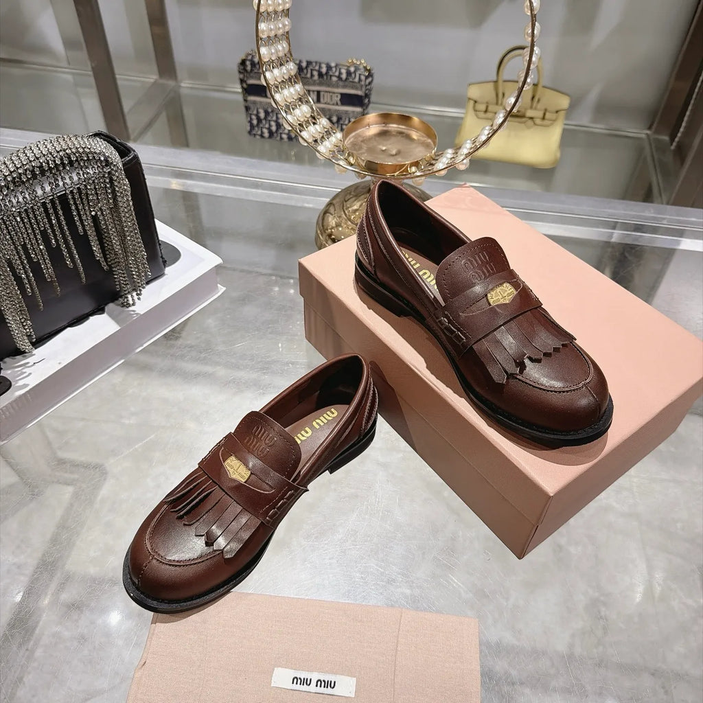 Miu Miu Women's Coin Tassel Loafers Polished Calfskin