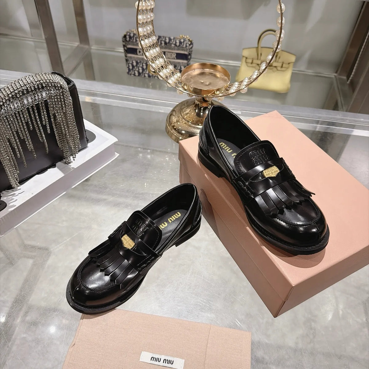 Miu Miu Women's Coin Tassel Loafers Polished Calfskin