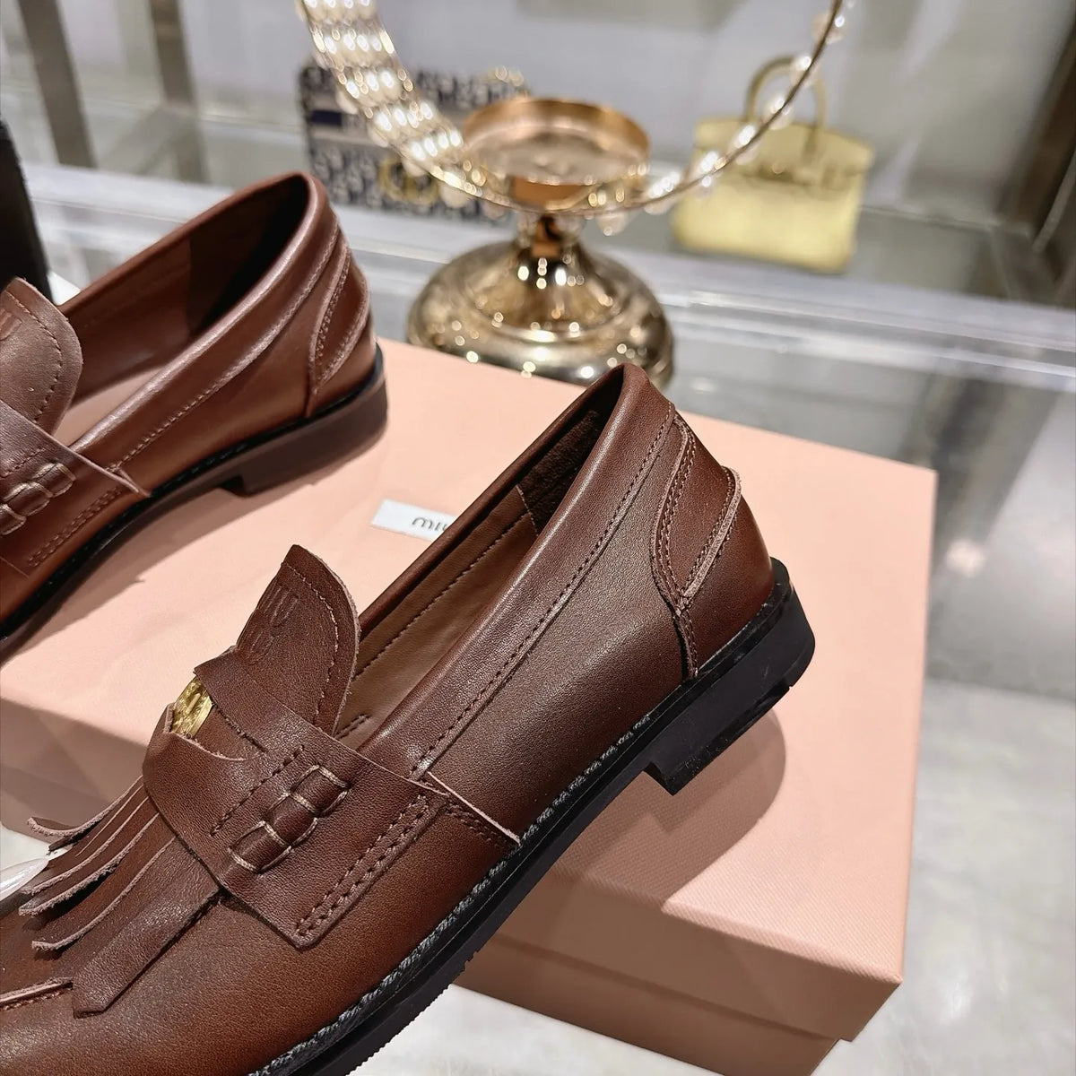 Miu Miu Women's Coin Tassel Loafers Polished Calfskin