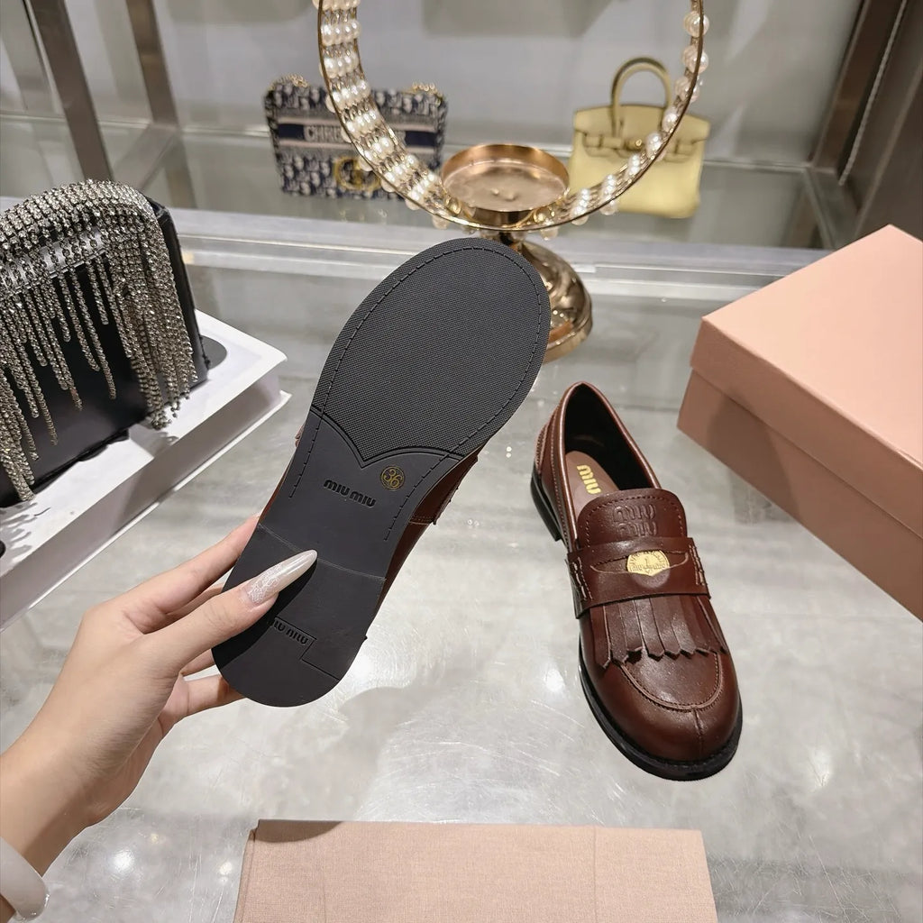 Miu Miu Women's Coin Tassel Loafers Polished Calfskin