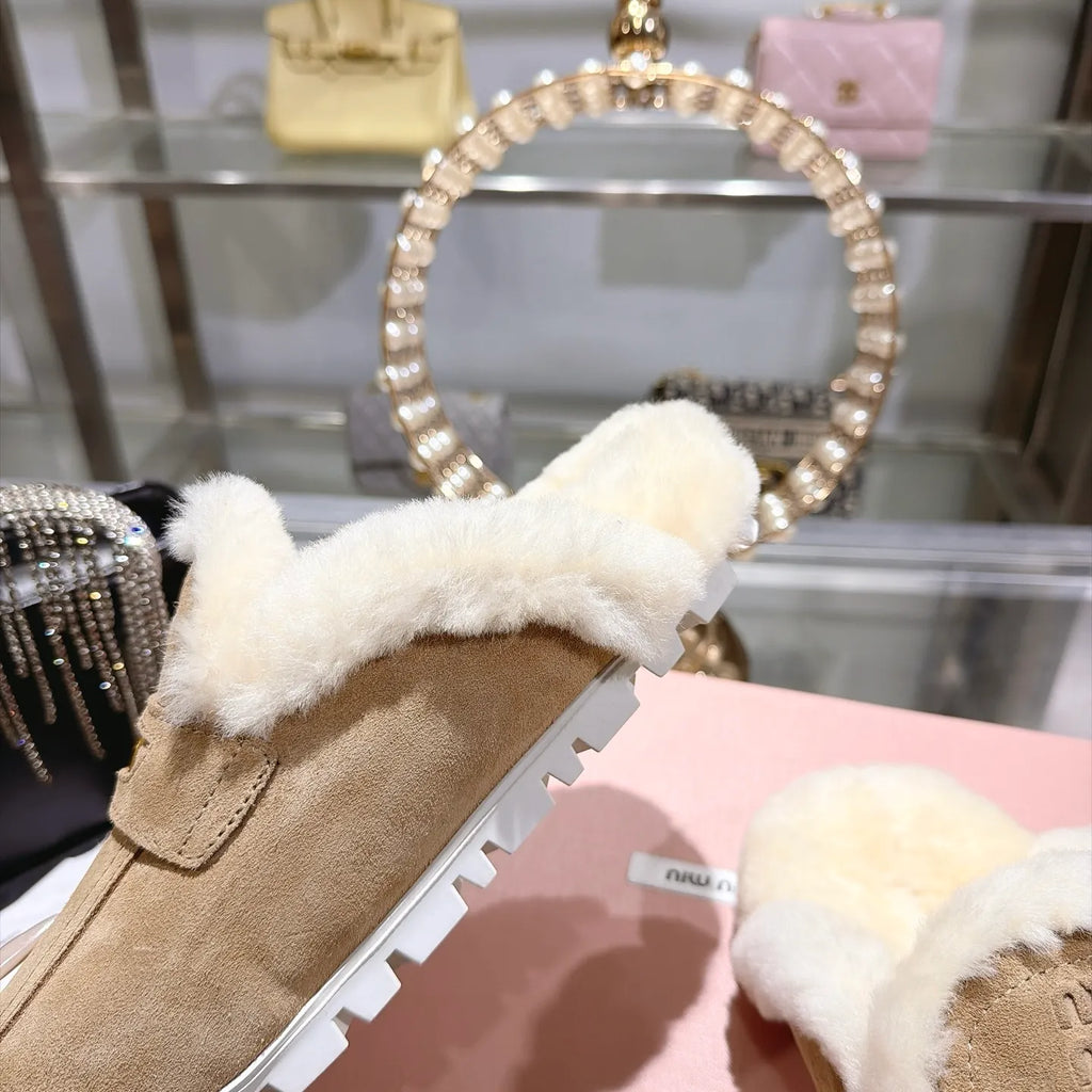 Miu Miu Women's Fur Slippers Suede Shearling Rubber
