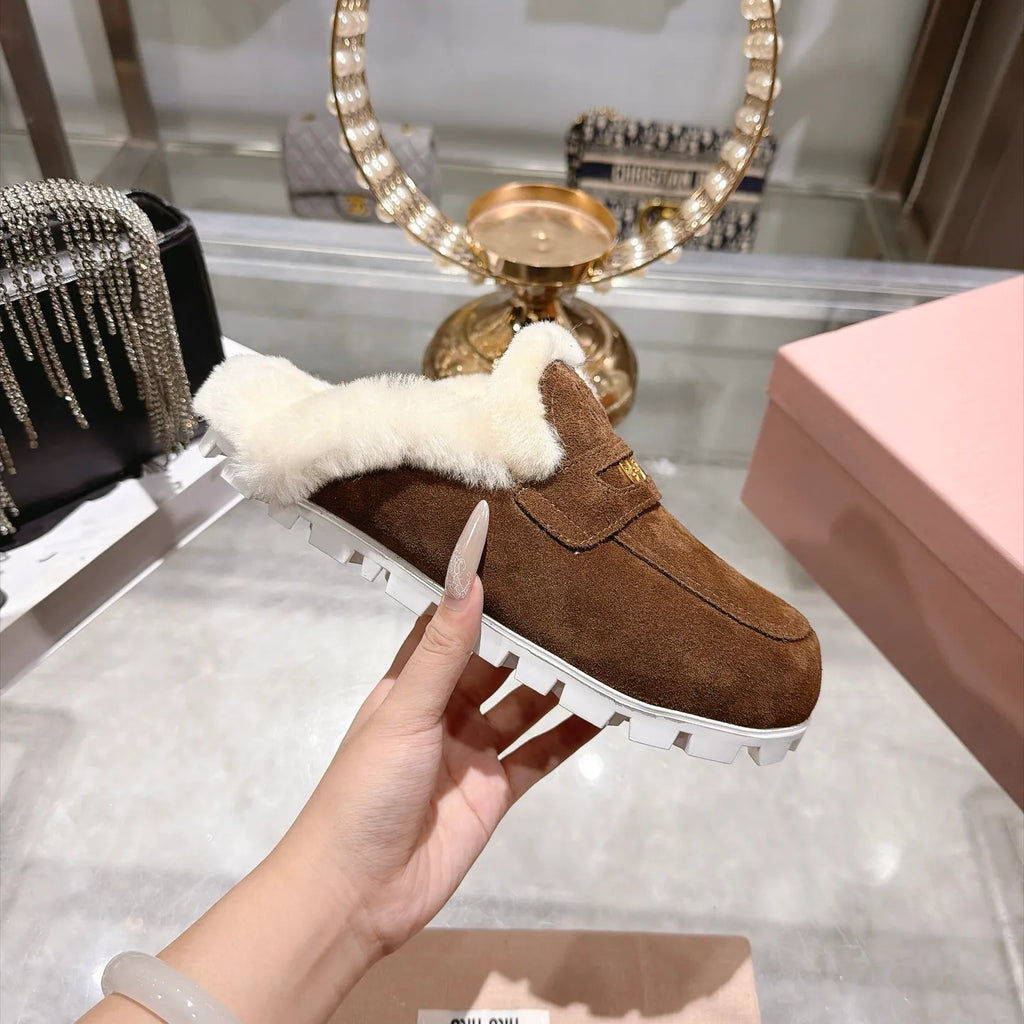 Miu Miu Women's Fur Slippers Suede Wool Rubber