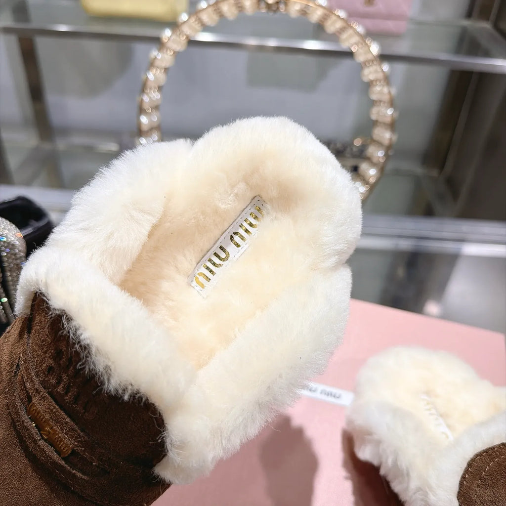 Miu Miu Women's Fur Slippers Suede Wool Rubber