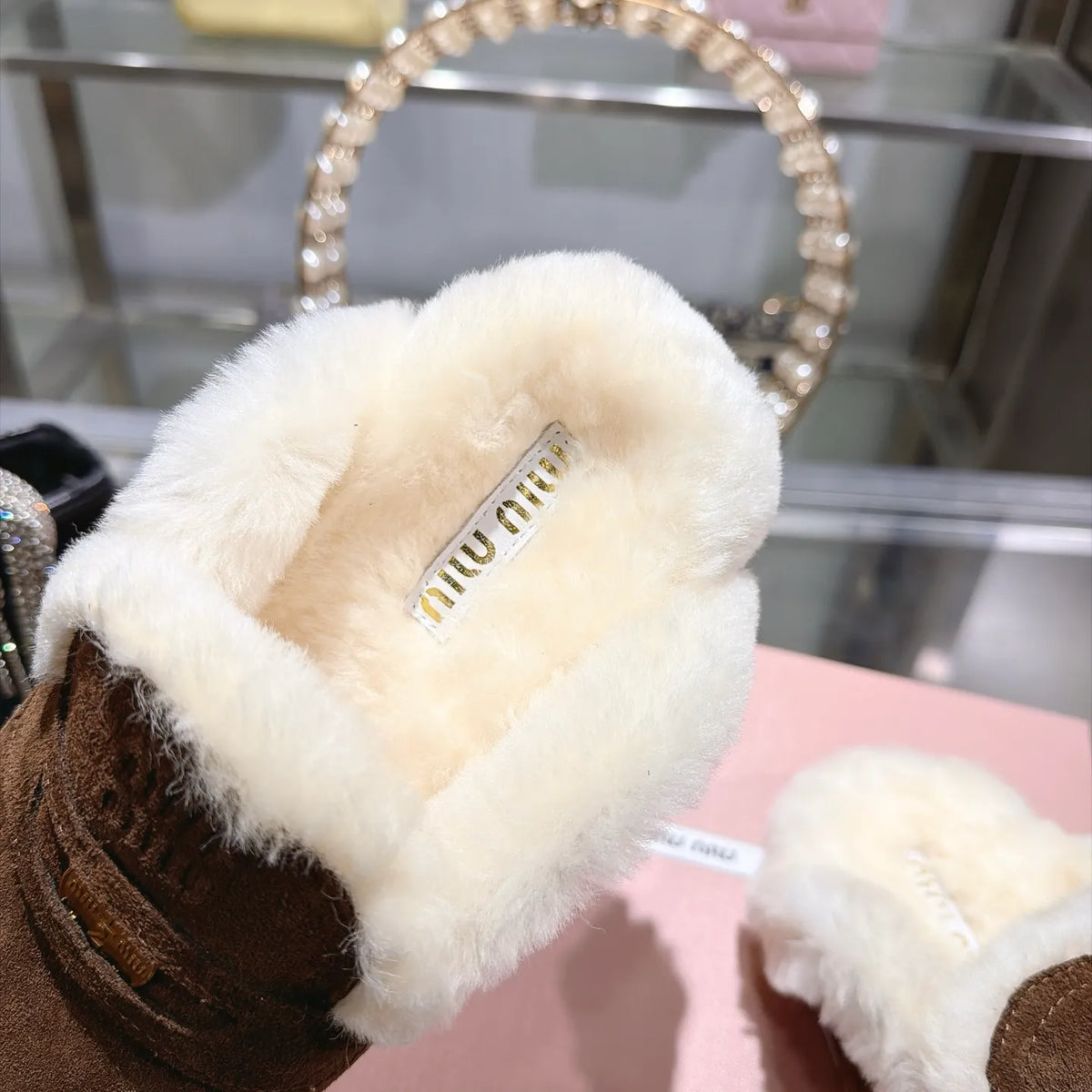 Miu Miu Women's Fur Slippers Suede Wool Rubber