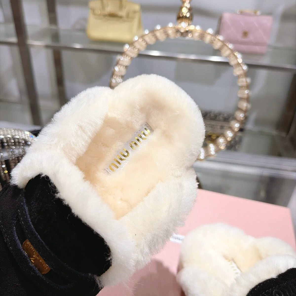 Miu Miu Women's Fur Slippers Suede Wool Rubber