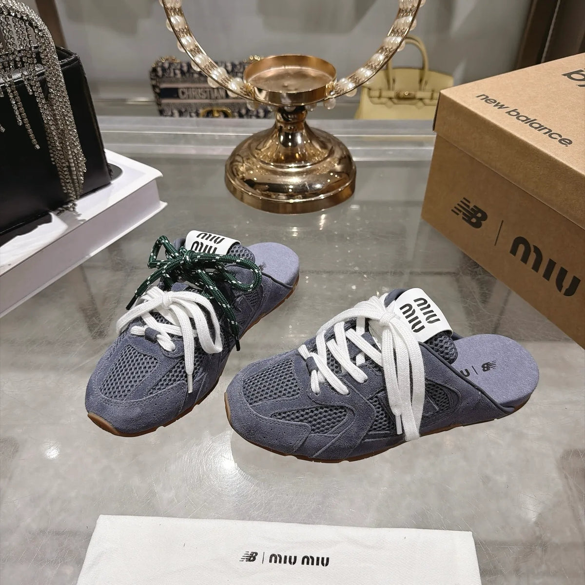 Miu Miu Women's New Balance 530 Mule Sneakers Suede Sheepskin TPU