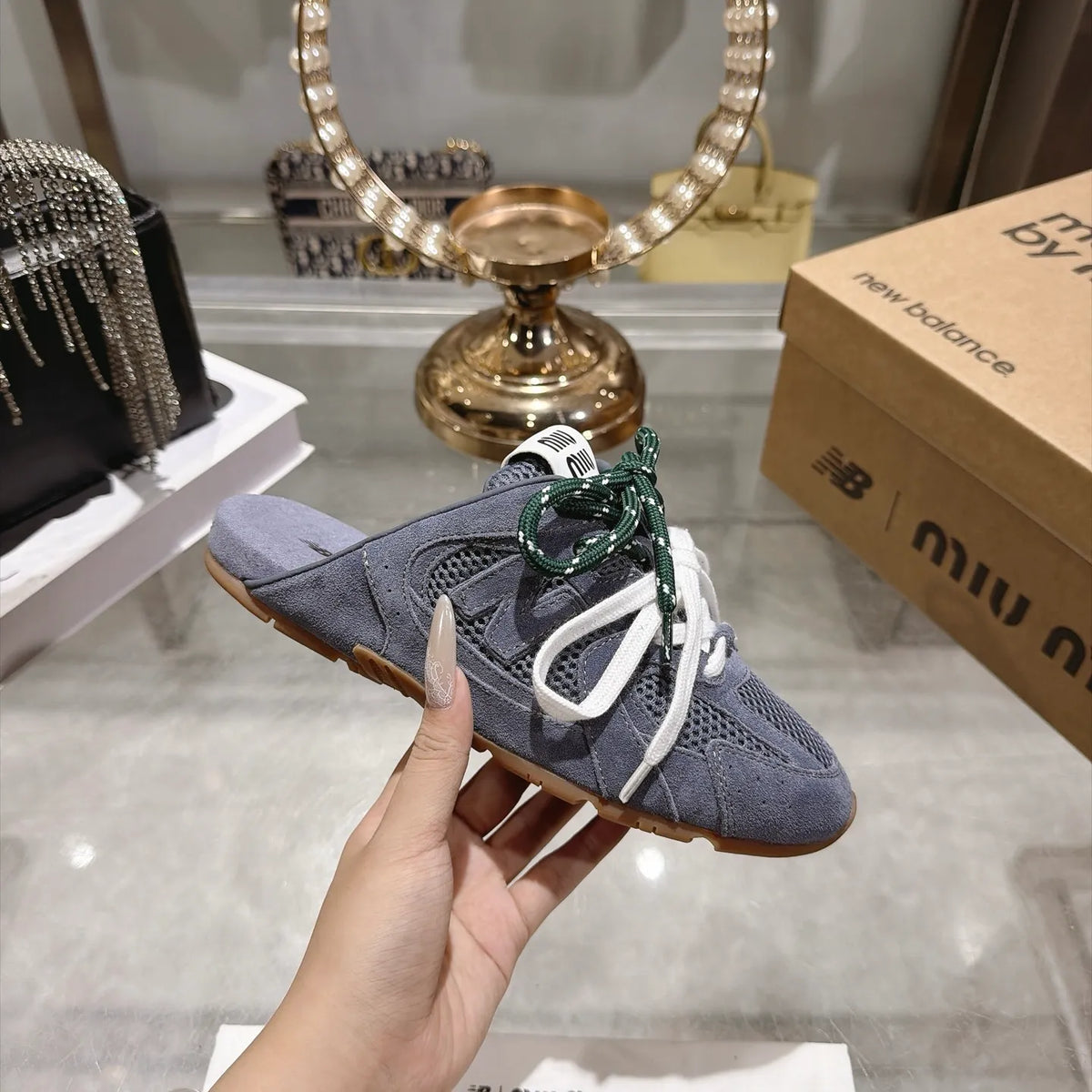 Miu Miu Women's New Balance 530 Mule Sneakers Suede Sheepskin TPU