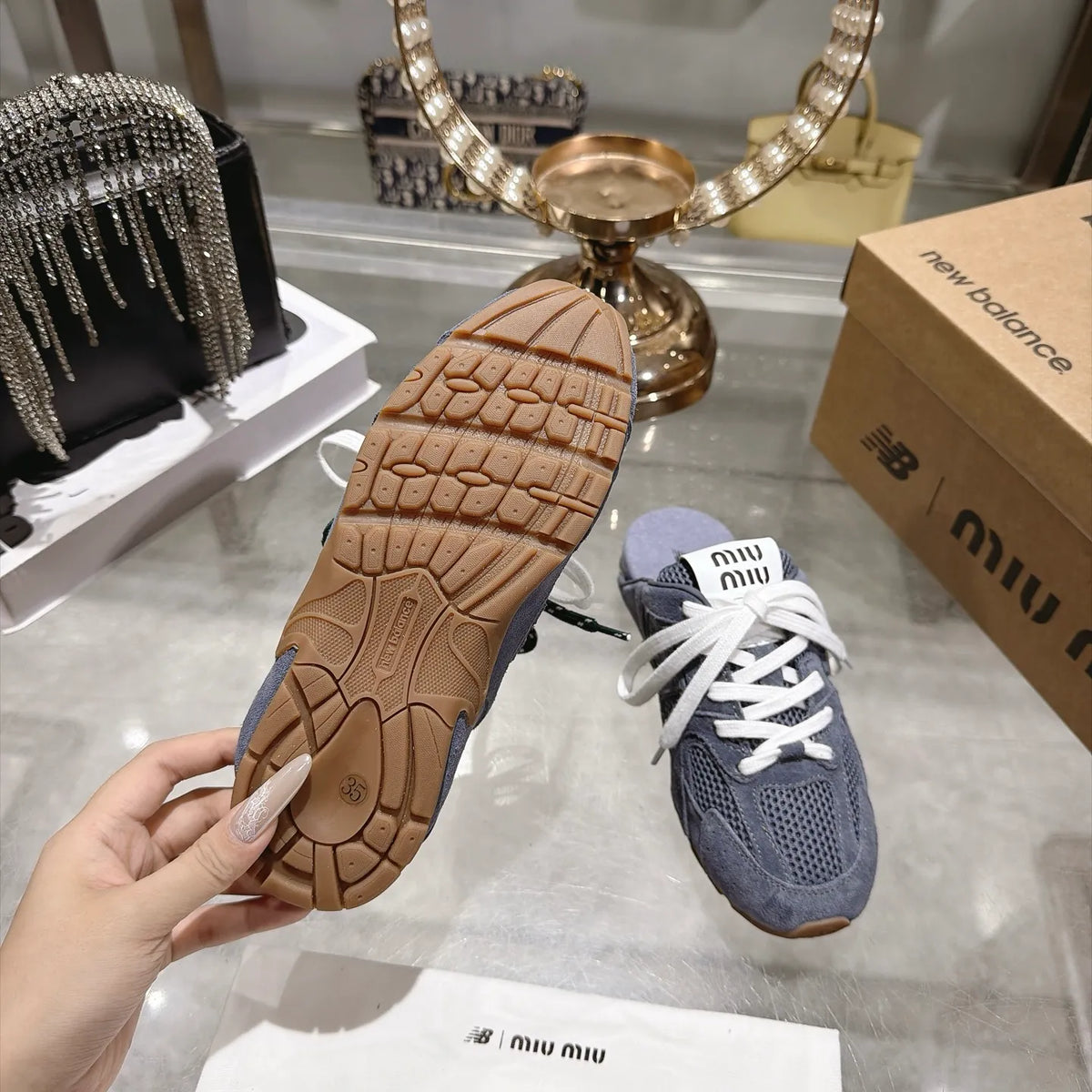 Miu Miu Women's New Balance 530 Mule Sneakers Suede Sheepskin TPU