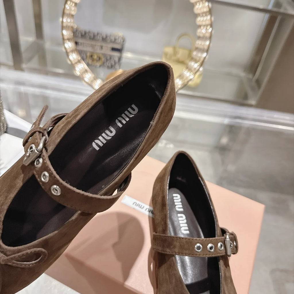 Miu Miu Women's Pointed Toe Mary Jane Flats Suede Sheepskin 2026