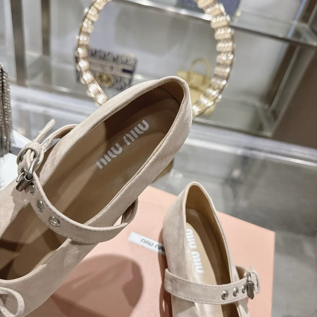 Miu Miu Women's Pointed Toe Mary Jane Flats Suede Sheepskin Rubber 2026