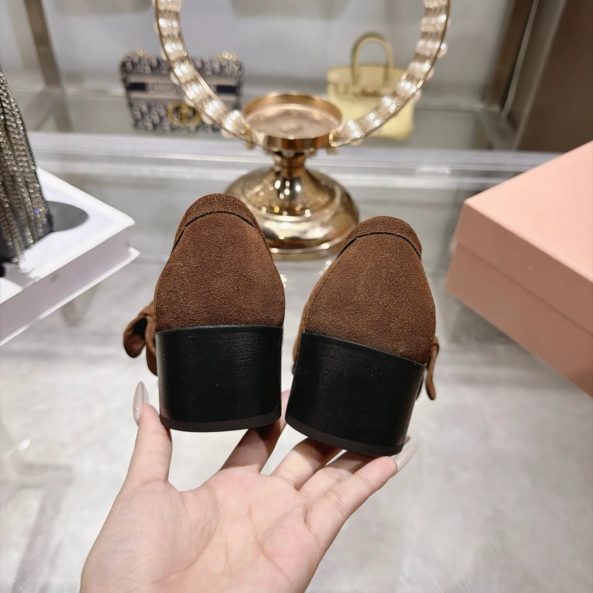 Miu Miu Women's Ruched Buckle Loafers Calfskin Suede Sheepskin Rubber 2026