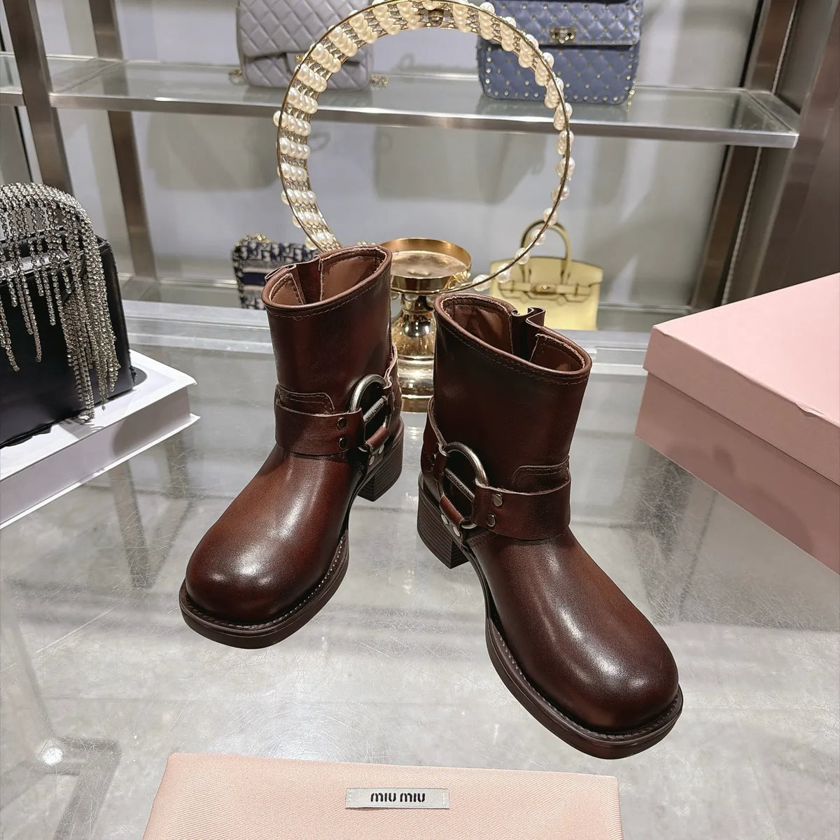 Miu Miu Women's Tall Boots Distressed Calfskin 2026