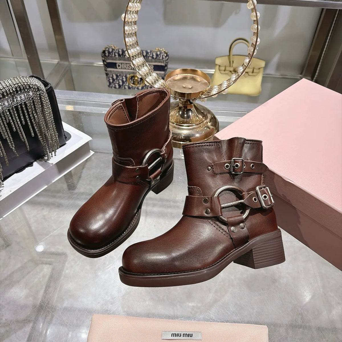 Miu Miu Women's Tall Boots Distressed Calfskin 2026