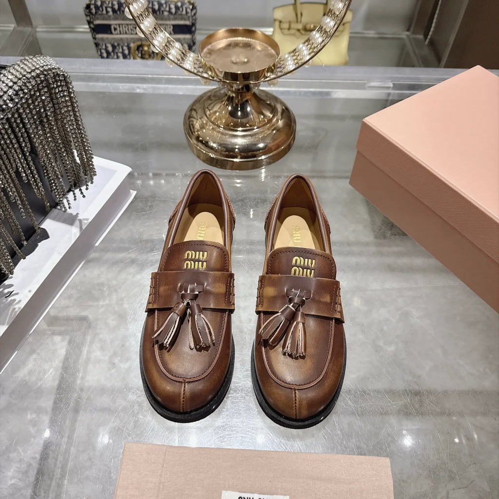 Miu Miu Women's Tassel Driving Loafers Calfskin Rubber 2026