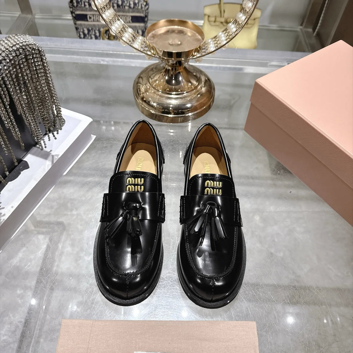 Miu Miu Women's Tassel Driving Loafers Calfskin Rubber 2026