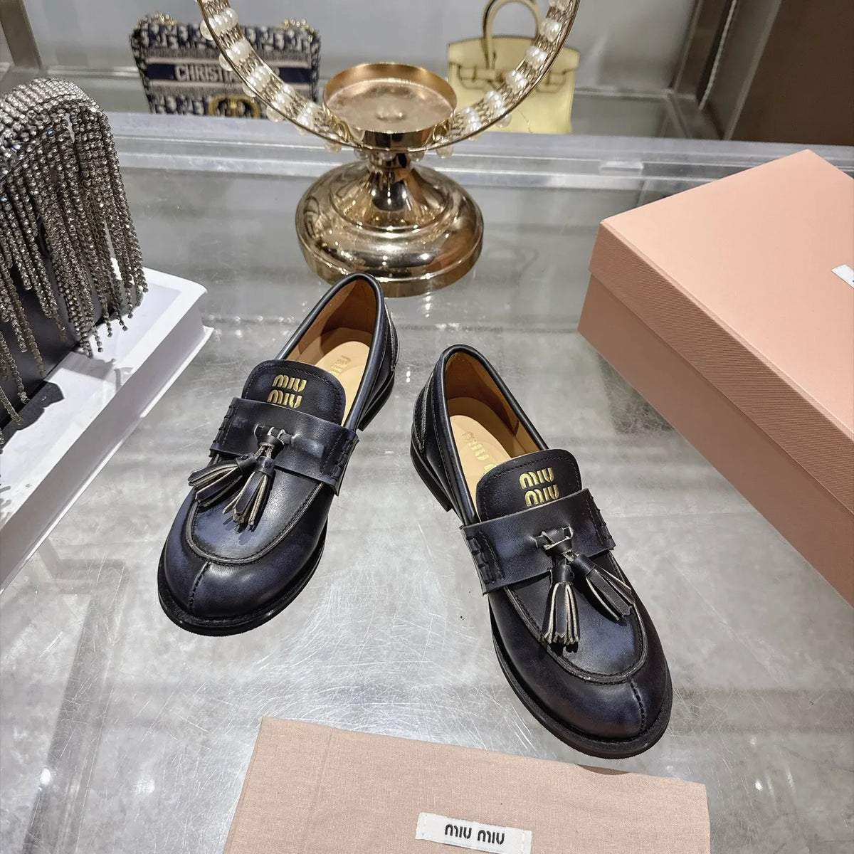 Miu Miu Women's Tassel Driving Loafers Calfskin Rubber 2026