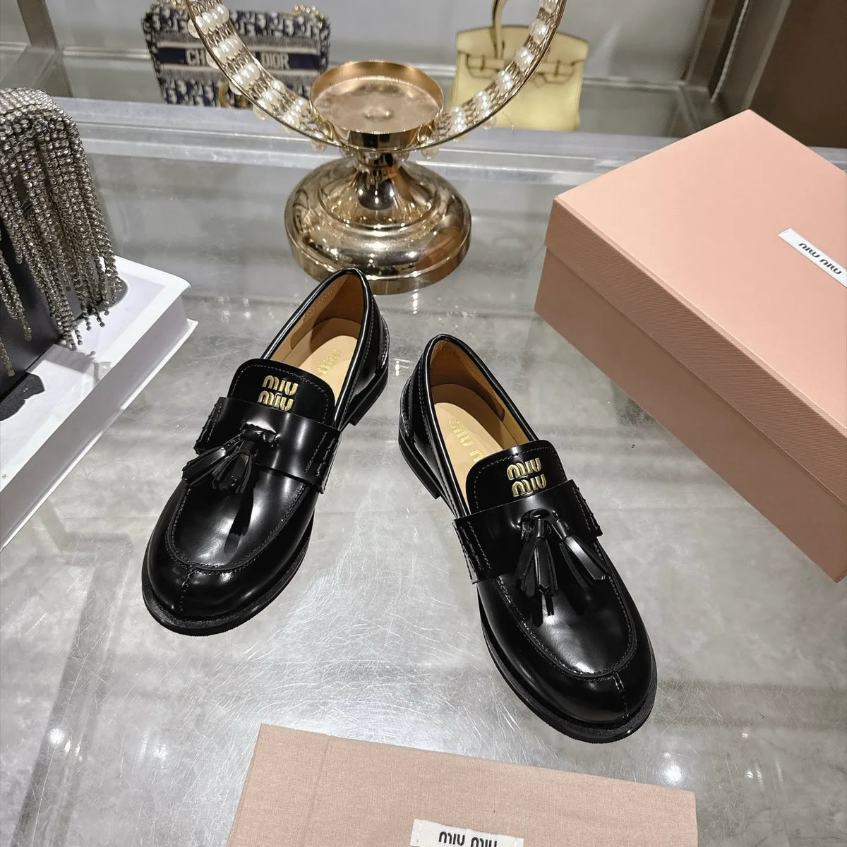 Miu Miu Women's Tassel Driving Loafers Calfskin Rubber 2026