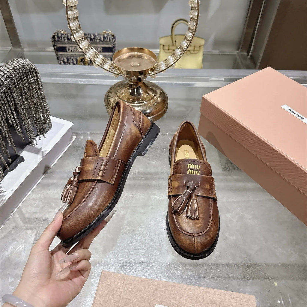 Miu Miu Women's Tassel Driving Loafers Calfskin Rubber 2026