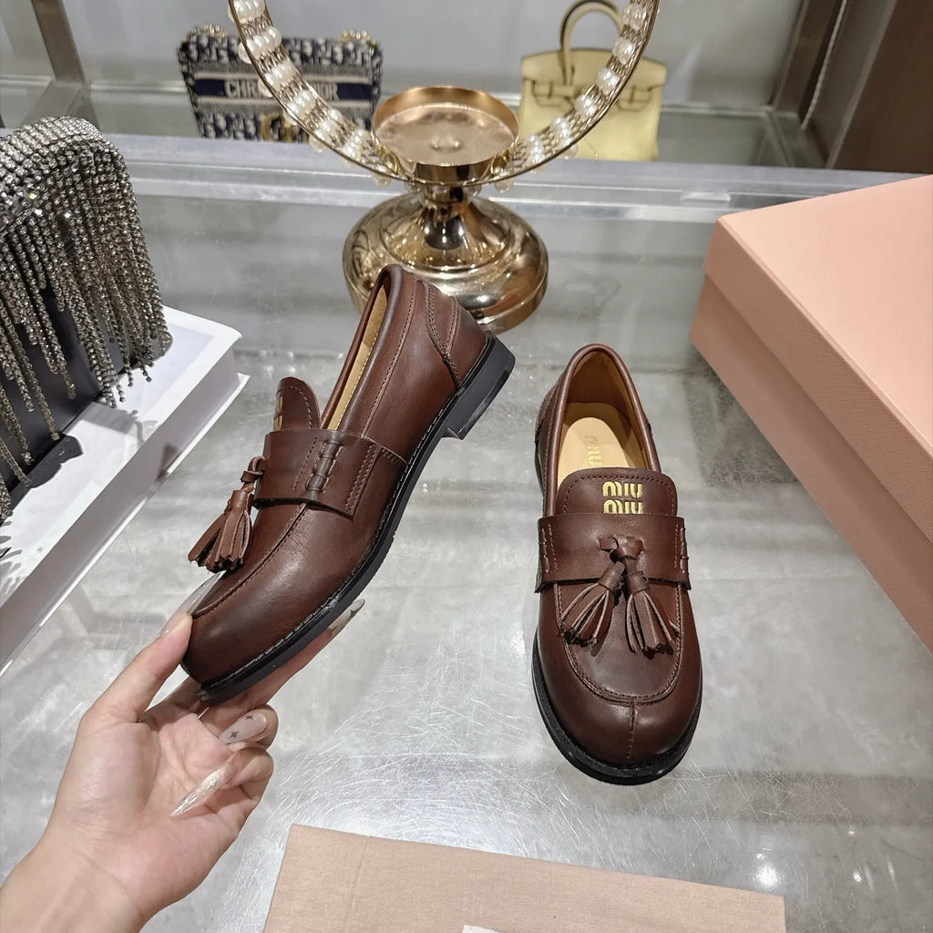 Miu Miu Women's Tassel Driving Loafers Calfskin Rubber 2026