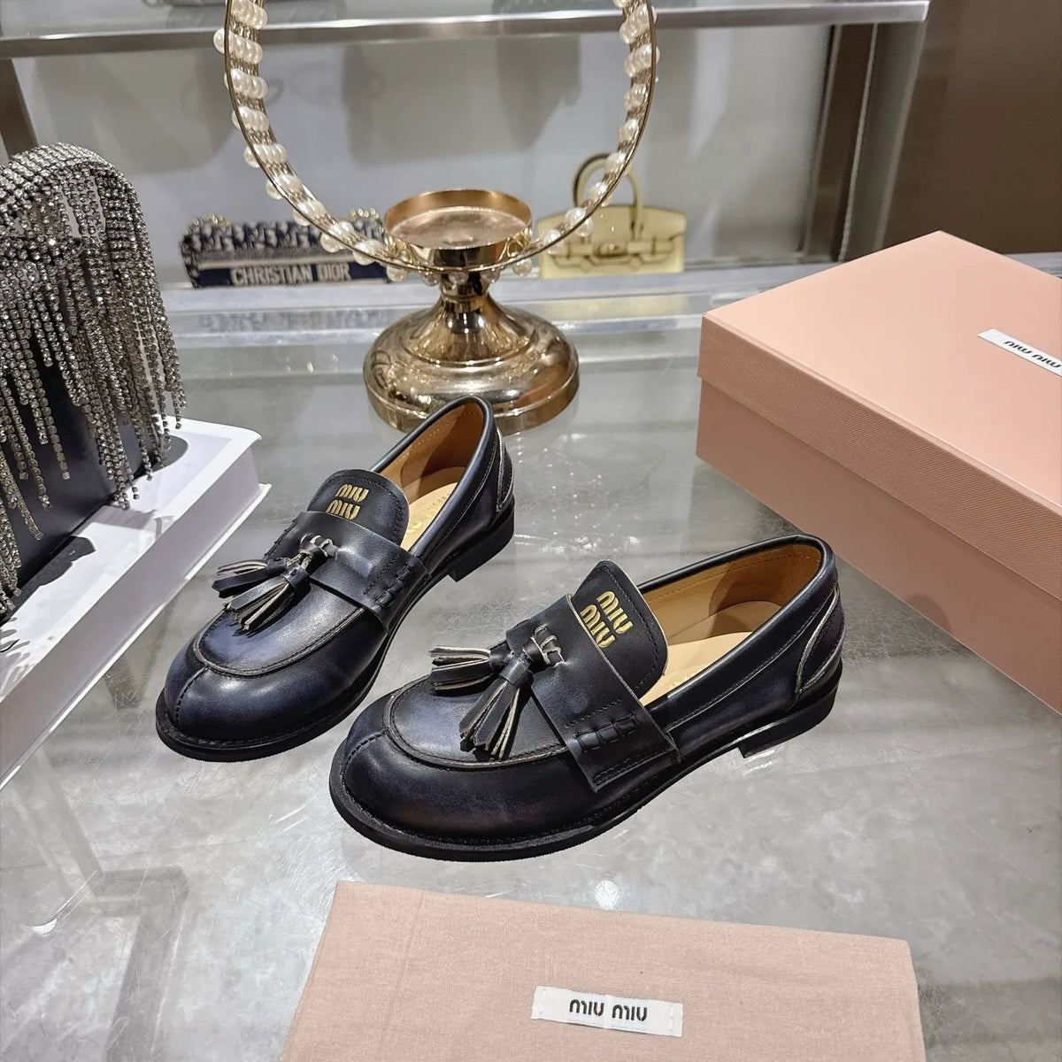 Miu Miu Women's Tassel Driving Loafers Calfskin Rubber 2026