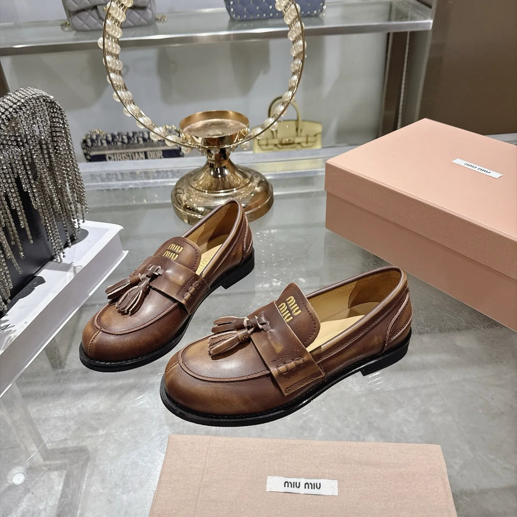 Miu Miu Women's Tassel Driving Loafers Calfskin Rubber 2026