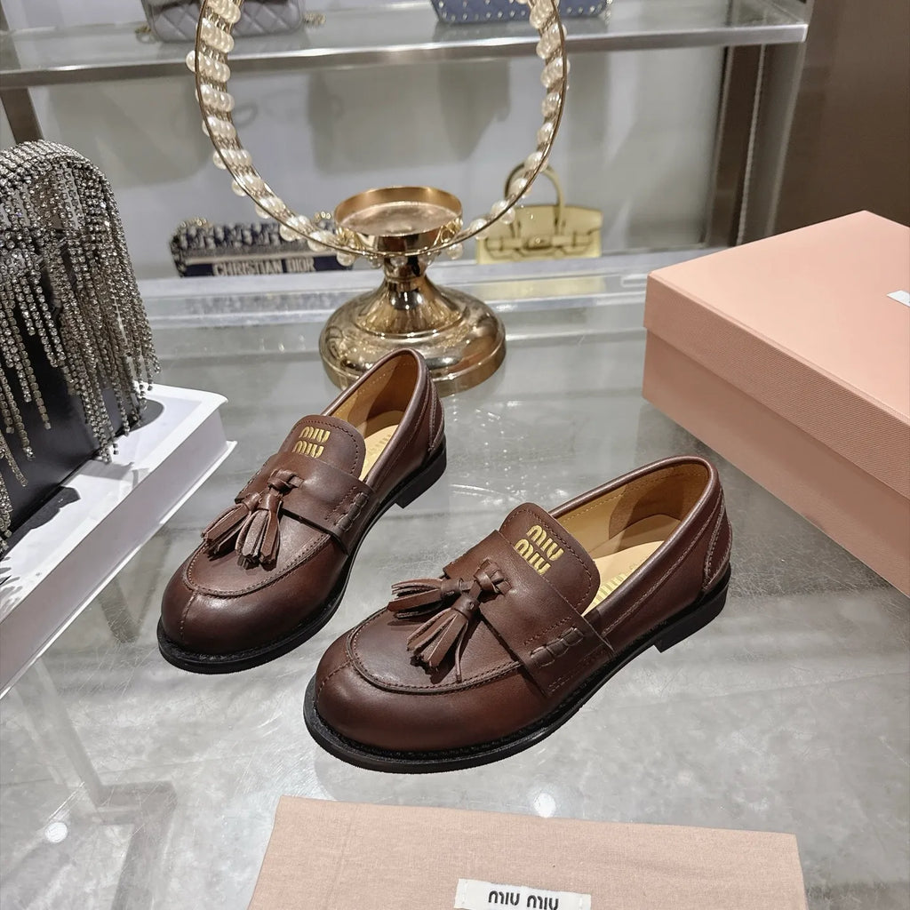 Miu Miu Women's Tassel Driving Loafers Calfskin Rubber 2026