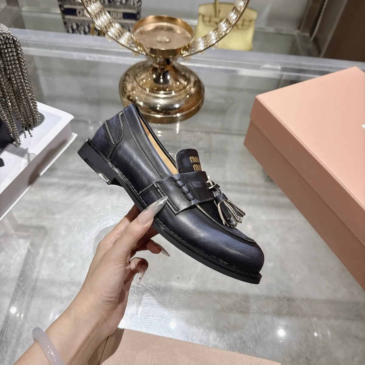 Miu Miu Women's Tassel Driving Loafers Calfskin Rubber 2026