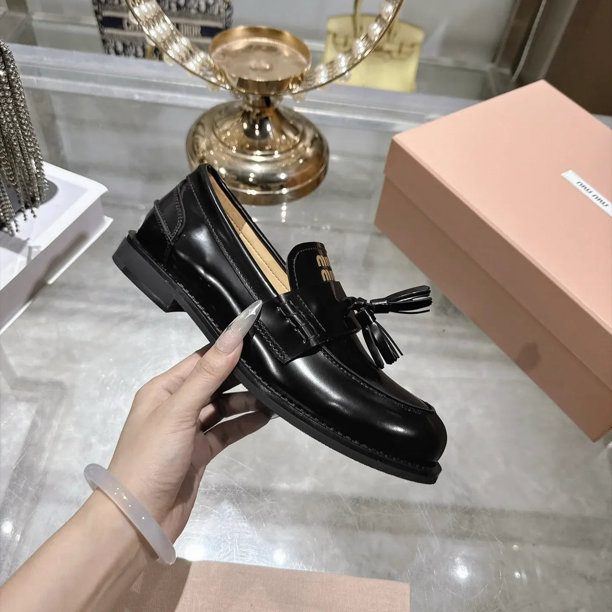 Miu Miu Women's Tassel Driving Loafers Calfskin Rubber 2026