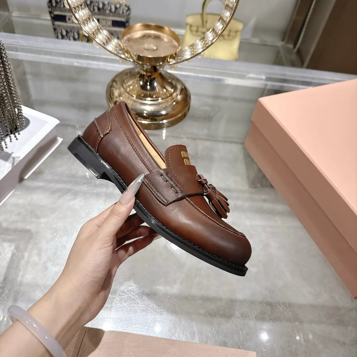 Miu Miu Women's Tassel Driving Loafers Calfskin Rubber 2026