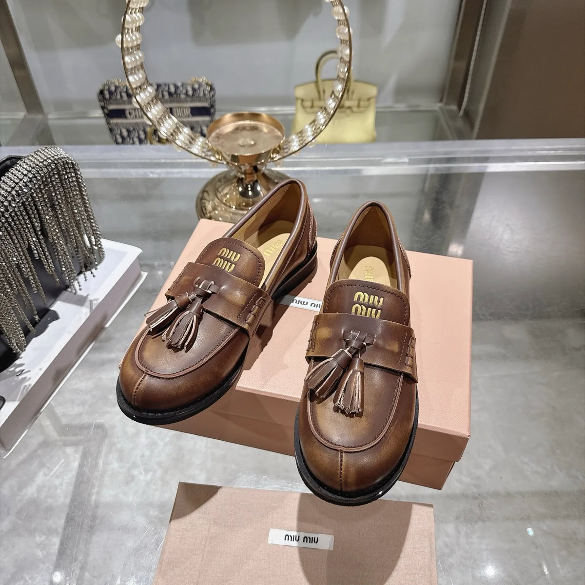 Miu Miu Women's Tassel Driving Loafers Calfskin Rubber 2026