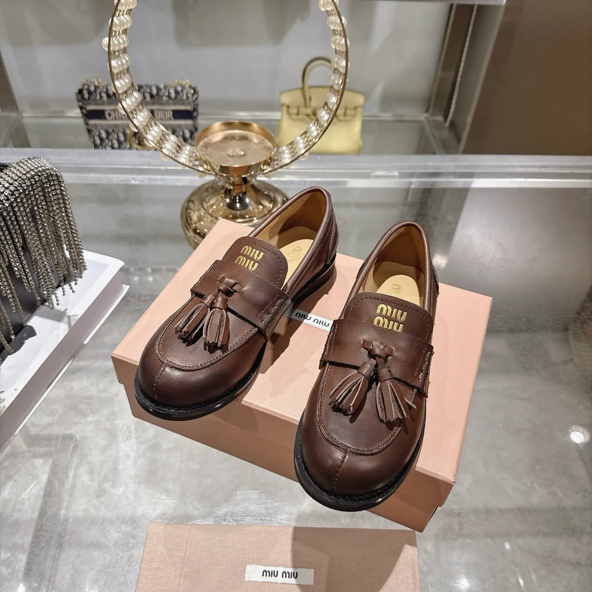Miu Miu Women's Tassel Driving Loafers Calfskin Rubber 2026