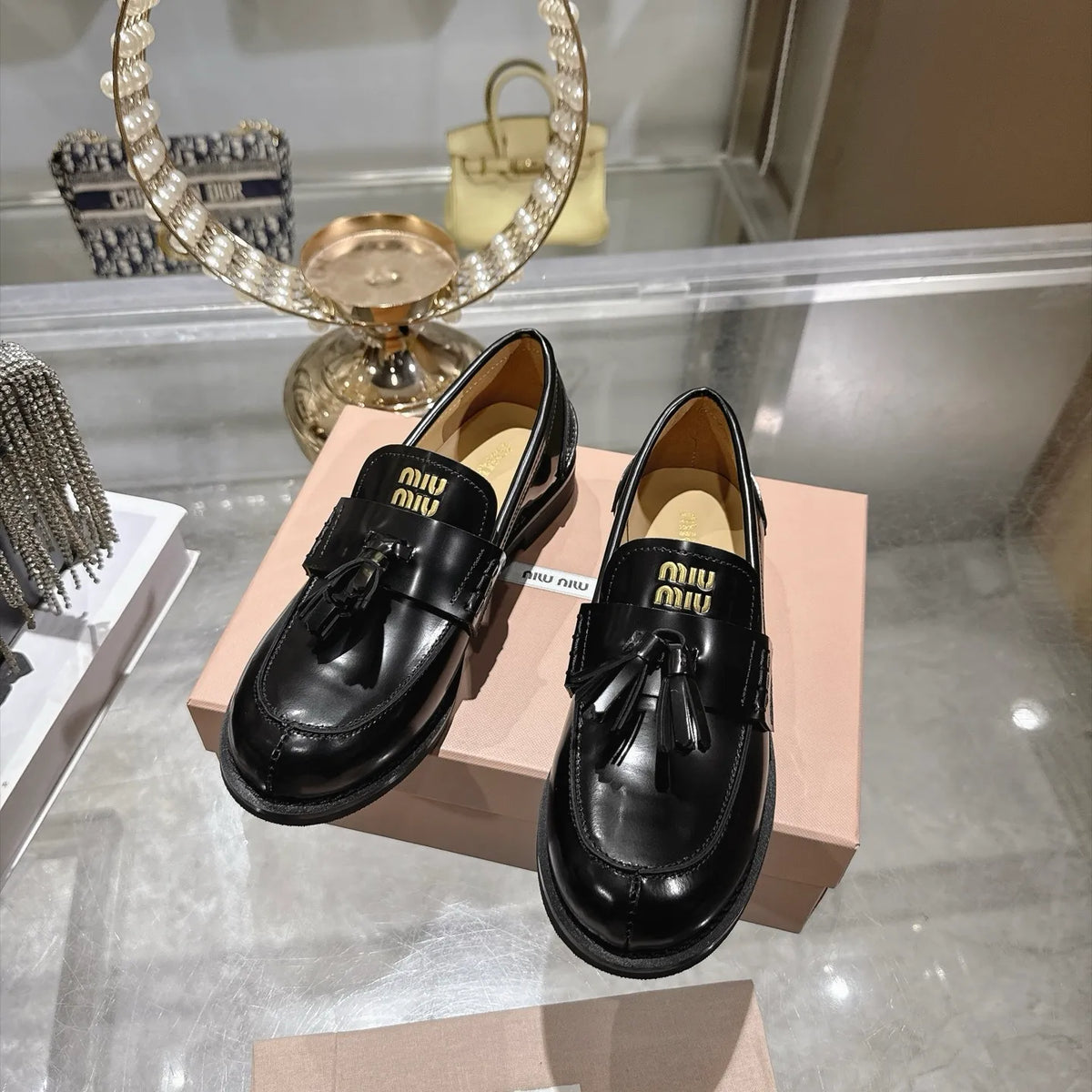 Miu Miu Women's Tassel Driving Loafers Calfskin Rubber 2026