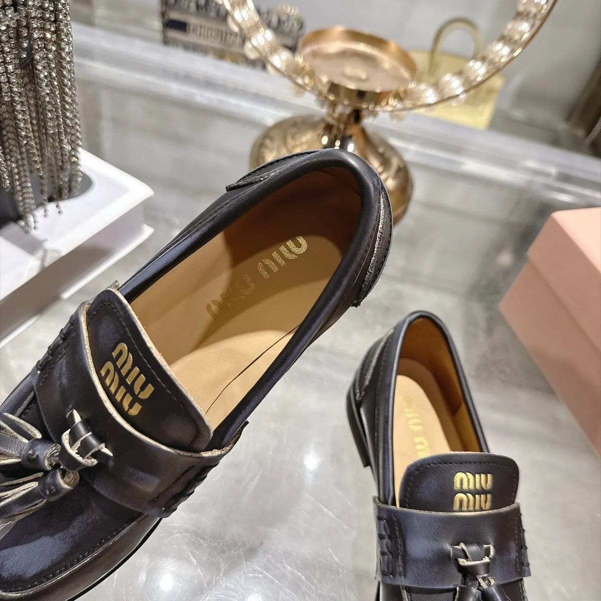 Miu Miu Women's Tassel Driving Loafers Calfskin Rubber 2026