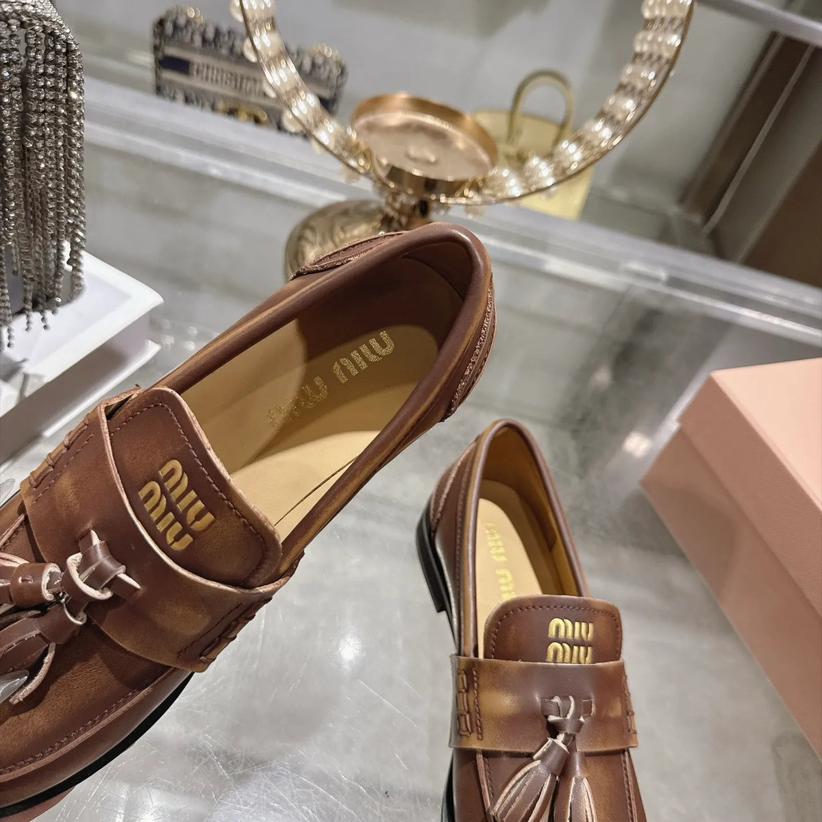Miu Miu Women's Tassel Driving Loafers Calfskin Rubber 2026