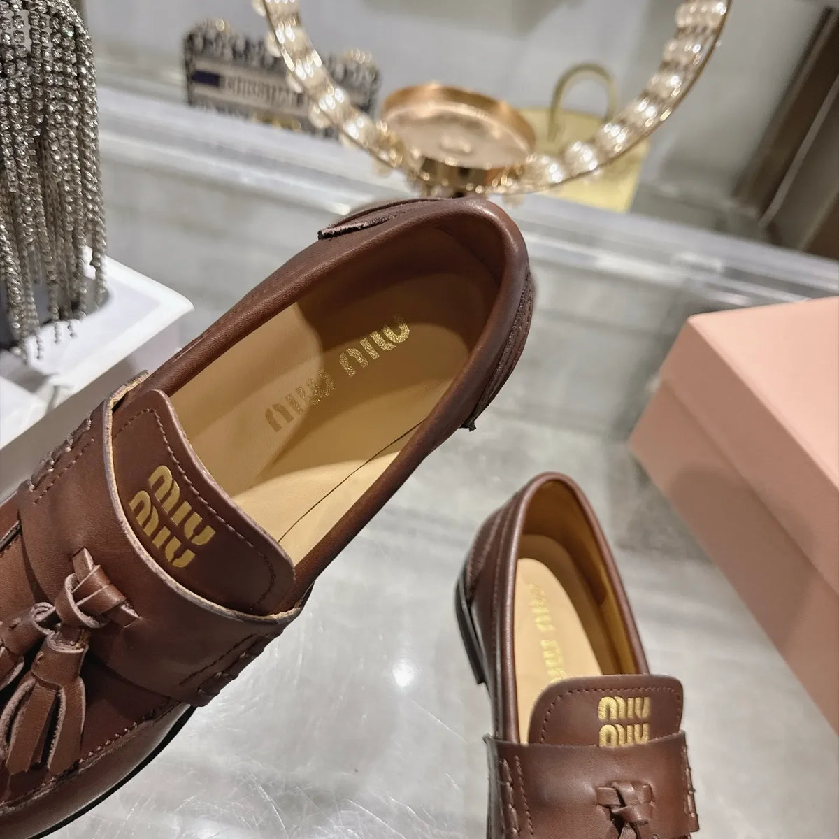 Miu Miu Women's Tassel Driving Loafers Calfskin Rubber 2026